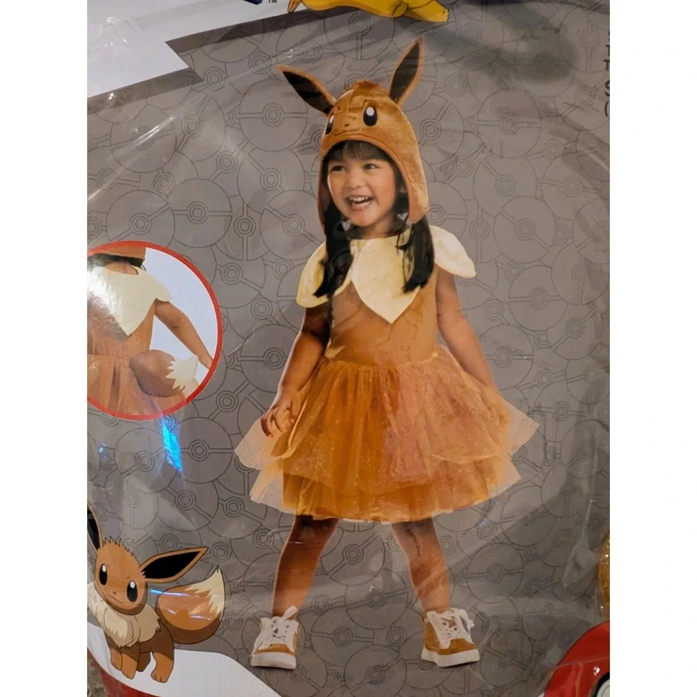 Pokemon Eevee Toddler Costume Dress Hood Hat Ears Dress Up Size S 2T‎ NEW